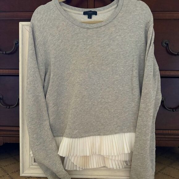 J. Crew gray long sleeved crew neck sweatshirt w layered pleated silk hem M NWOT - Picture 1 of 12